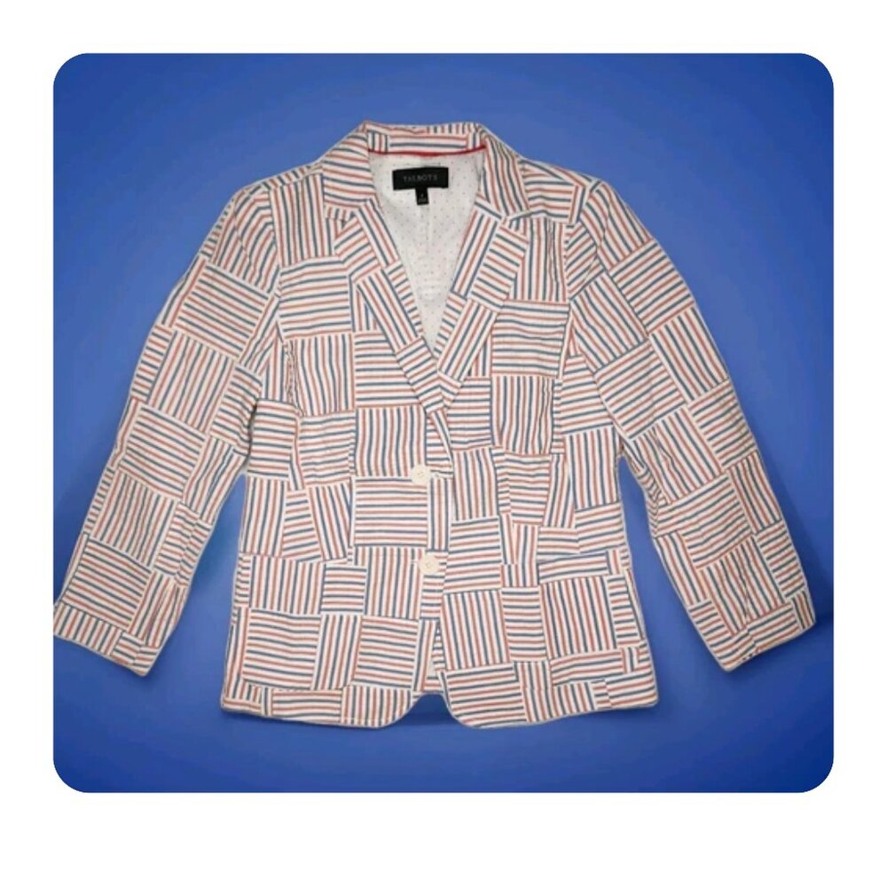 Talbots Sz 4 Patchwork Blazer Jacket Seersucker B… - image 1